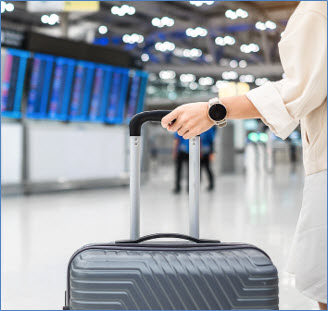 luggage bag in international airport terminal trol
