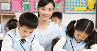 Teacher Assisting Students in Class