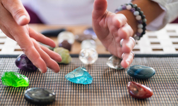 Various crystals on a mat
