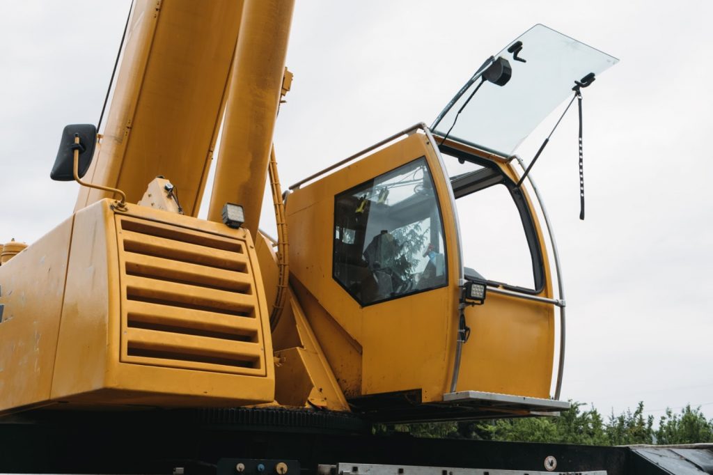 Close up view of cabin of a crane