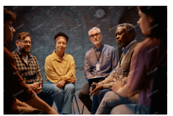 Senior-black-man-communicating-with-participants