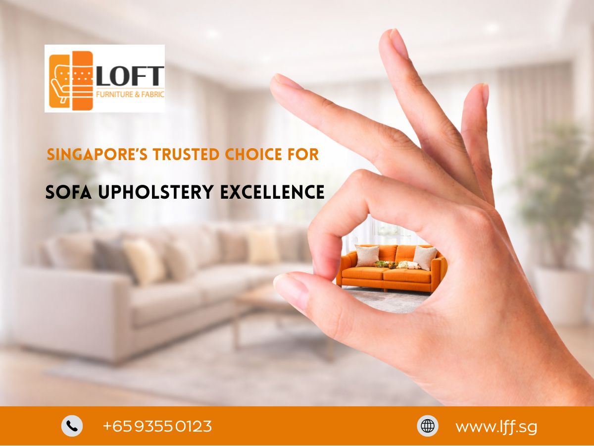 Professional sofa upholstery service in Singapore restoring a fabric couch