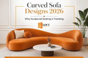 Professional curved sofa upholstery service in Singapore at Loft Furniture, the expert fabric selection and restoration