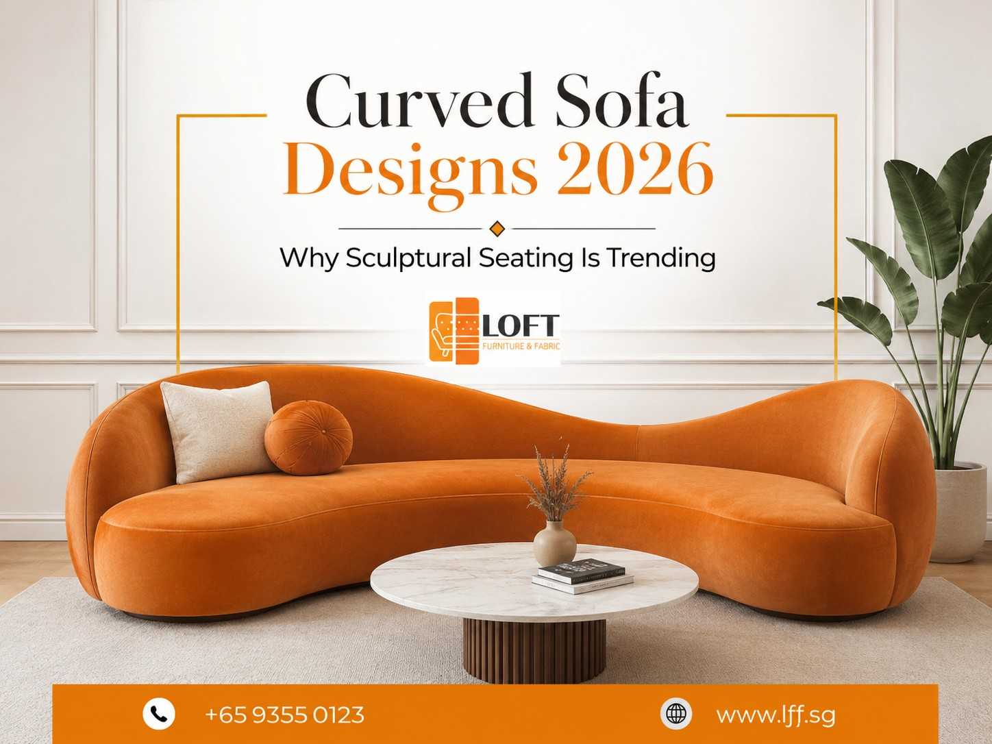 Professional curved sofa upholstery service in Singapore at Loft Furniture, the expert fabric selection and restoration