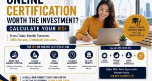 GAMI Singapore explaining the ROI of online certification, featuring a student studying online and highlighting career growth