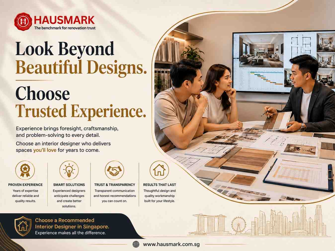 Recommended interior designer in Singapore planning a home renovation with clients