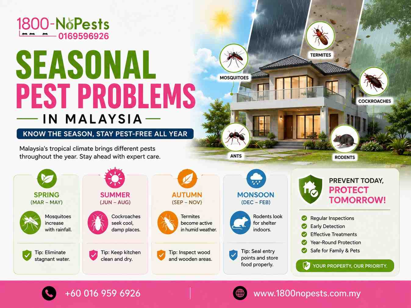 Seasonal pest problems in Malaysia – pest control by 1800NoPests Malaysia.
