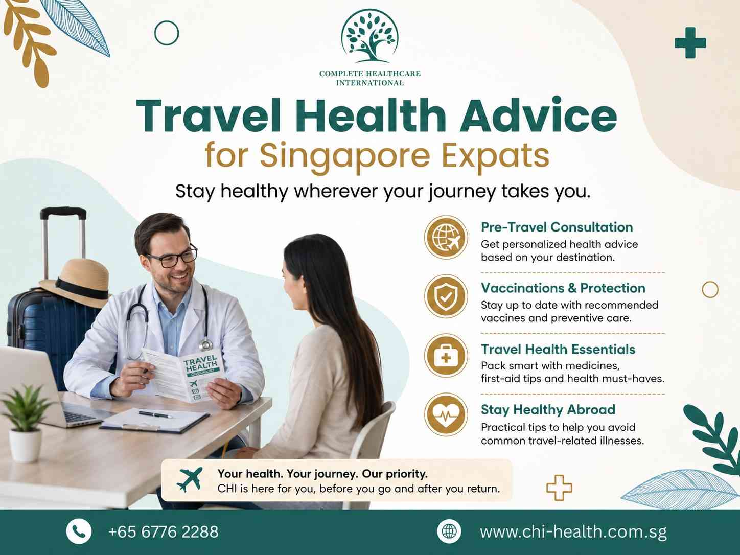 Woman organizing travel medications; CHI Health Singapore guide to managing medical conditions while travelling abroad