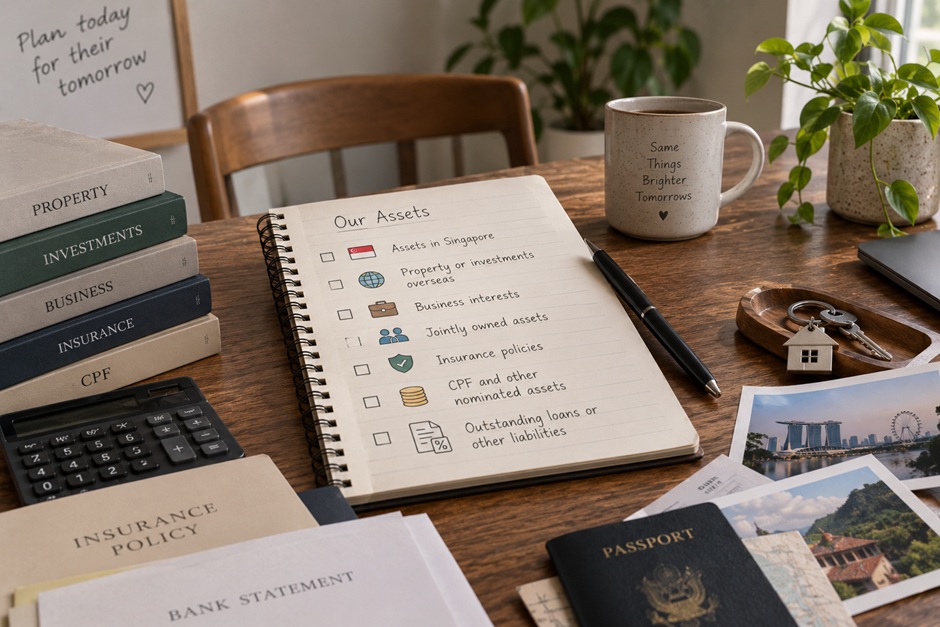 Estate planning lawyer in Singapore reviewing cross-border wealth strategy with family 
