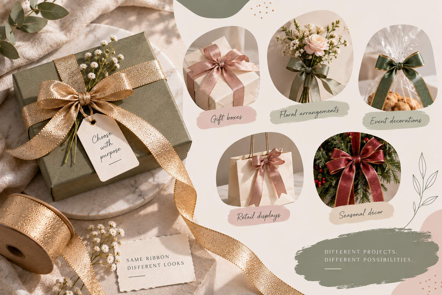 Wired ribbon formed into decorative loops for a floral arrangement